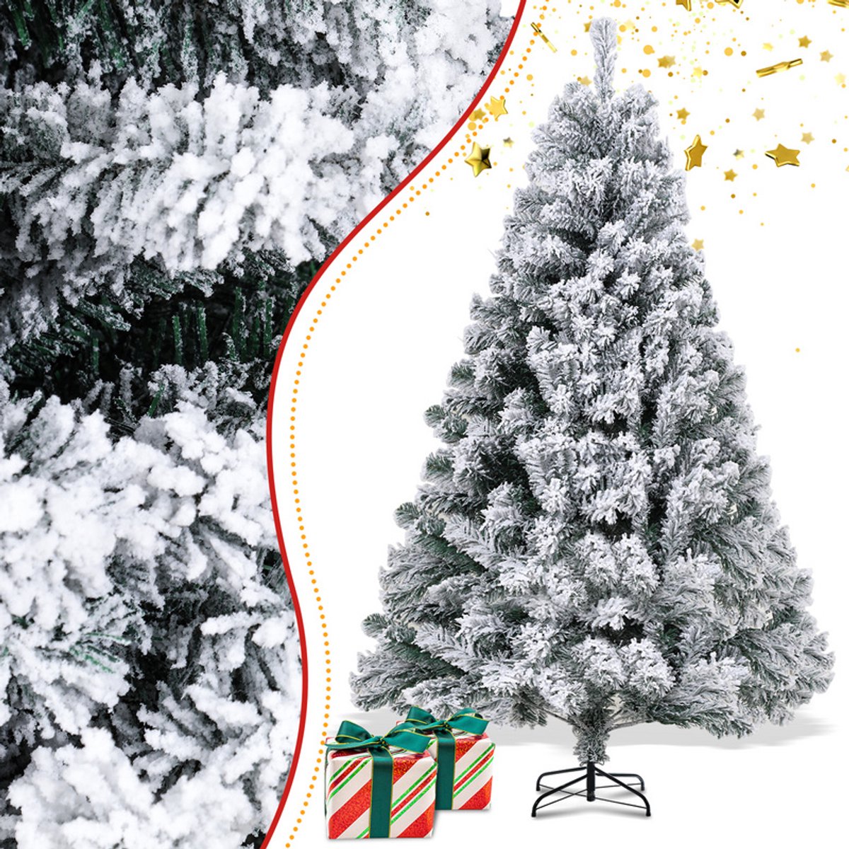 Costway 135 cm kunstmatige kerstboom met warmwitte LED