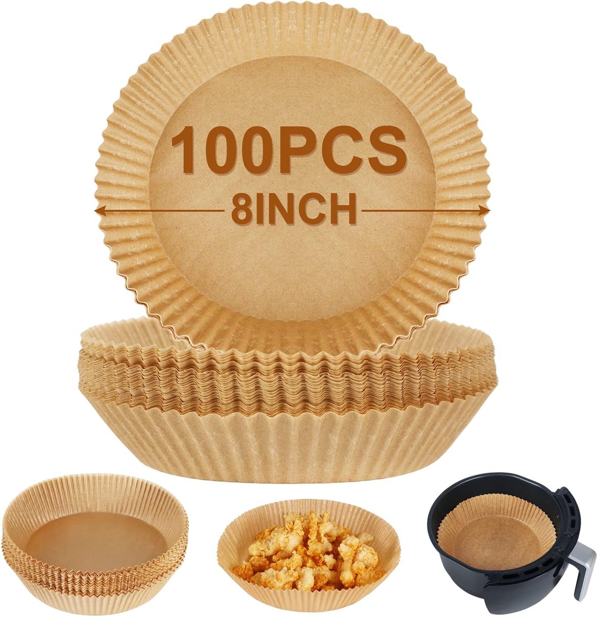 Daity 100 stuks - Airfryer BakPapier,Bakpapiervellen,Airfryer bakpapier ronde(8-inch )