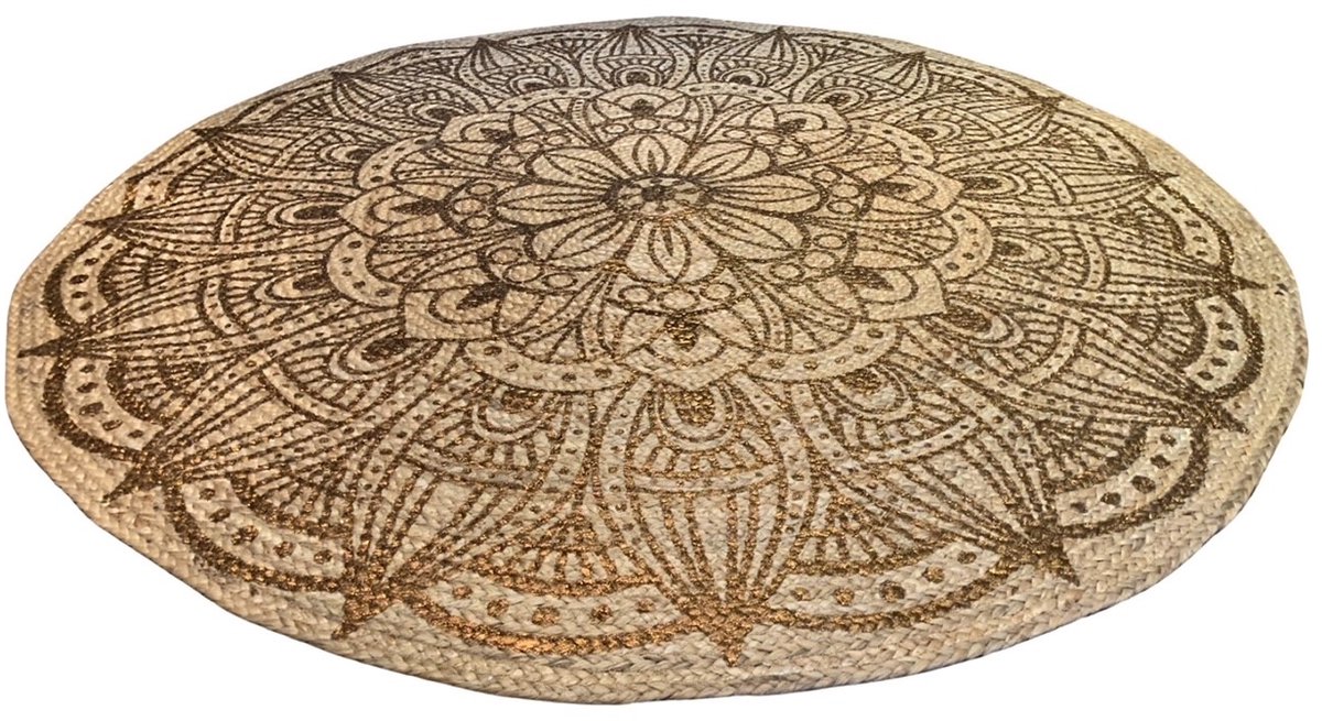 Rocaflor-Vloerkleed-Jute-Gevlochten-Rond-Print-Mandala-Koper-150cm