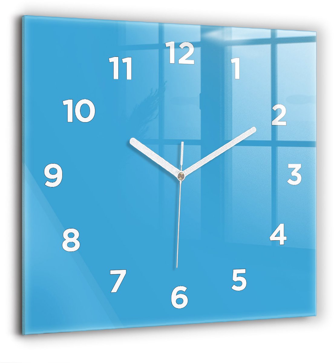 Wallfluent Wandklok - Blauw Vierkante Glas Klok - 60 cm x 60 cm - Blauw Wandklok - Witte Handen - Wandklok Met Cijfers - Wandklok voor in de Keuken - Vierkante Glazen Klok - Minimalistisch Wandklok - Vierkante Glazen Wandklok