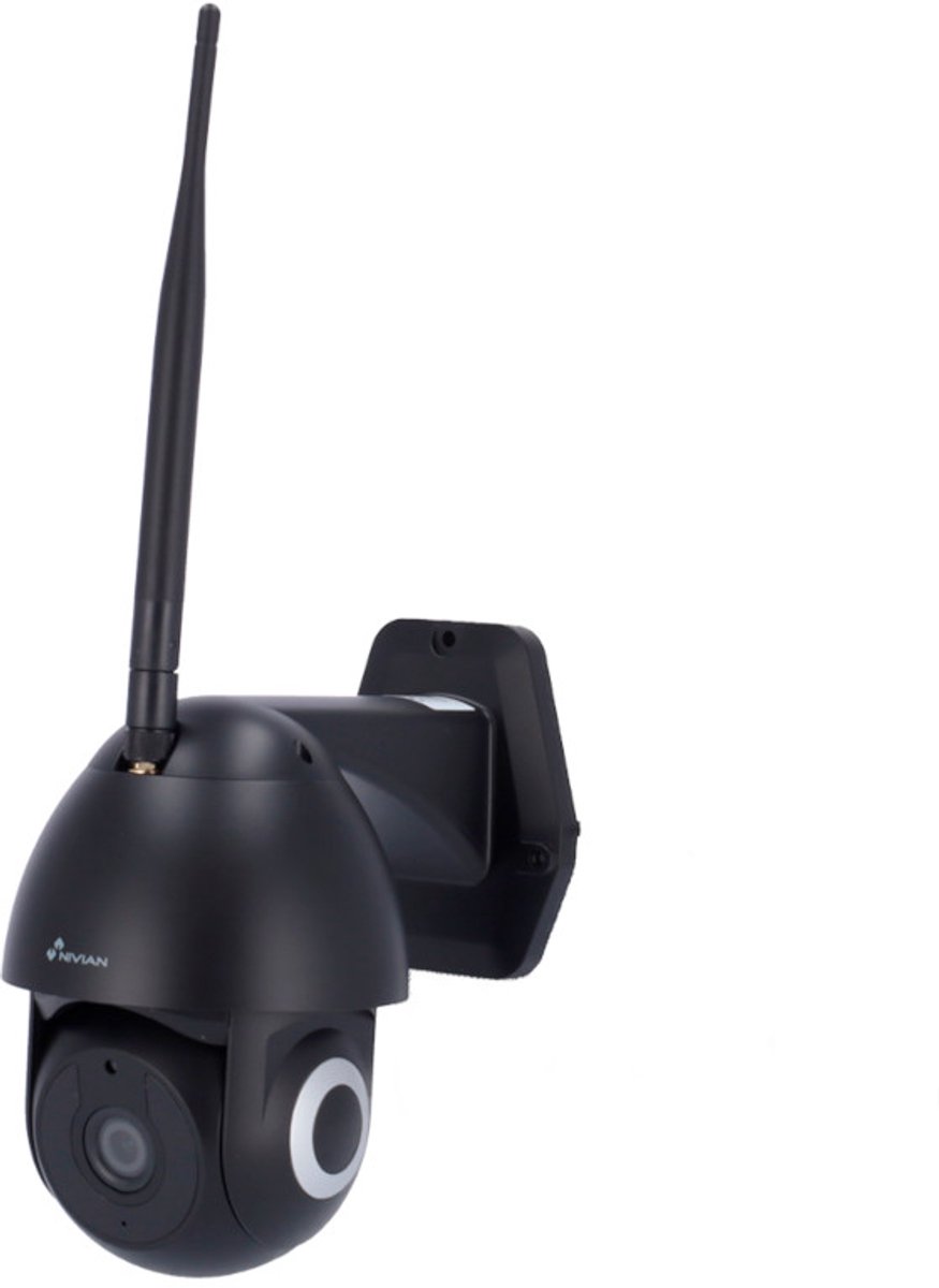Nivian NVS-IPC-0S2B Full HD 3MP zwarte WiFi PT camera voor buiten met IR nachtzicht, auto tracking, microSD en 2-weg audio op Tuya app
