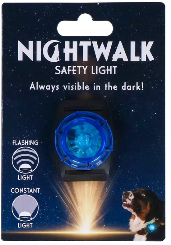 Lampe de Safety Nightwalk - Siècle des Lumières pour chien - Lampe de sécurité pour collier - Lampe pour chien - 2 modes - Jusqu'à 100 heures d'autonomie - Visible jusqu'à 200 mètres - Blauw