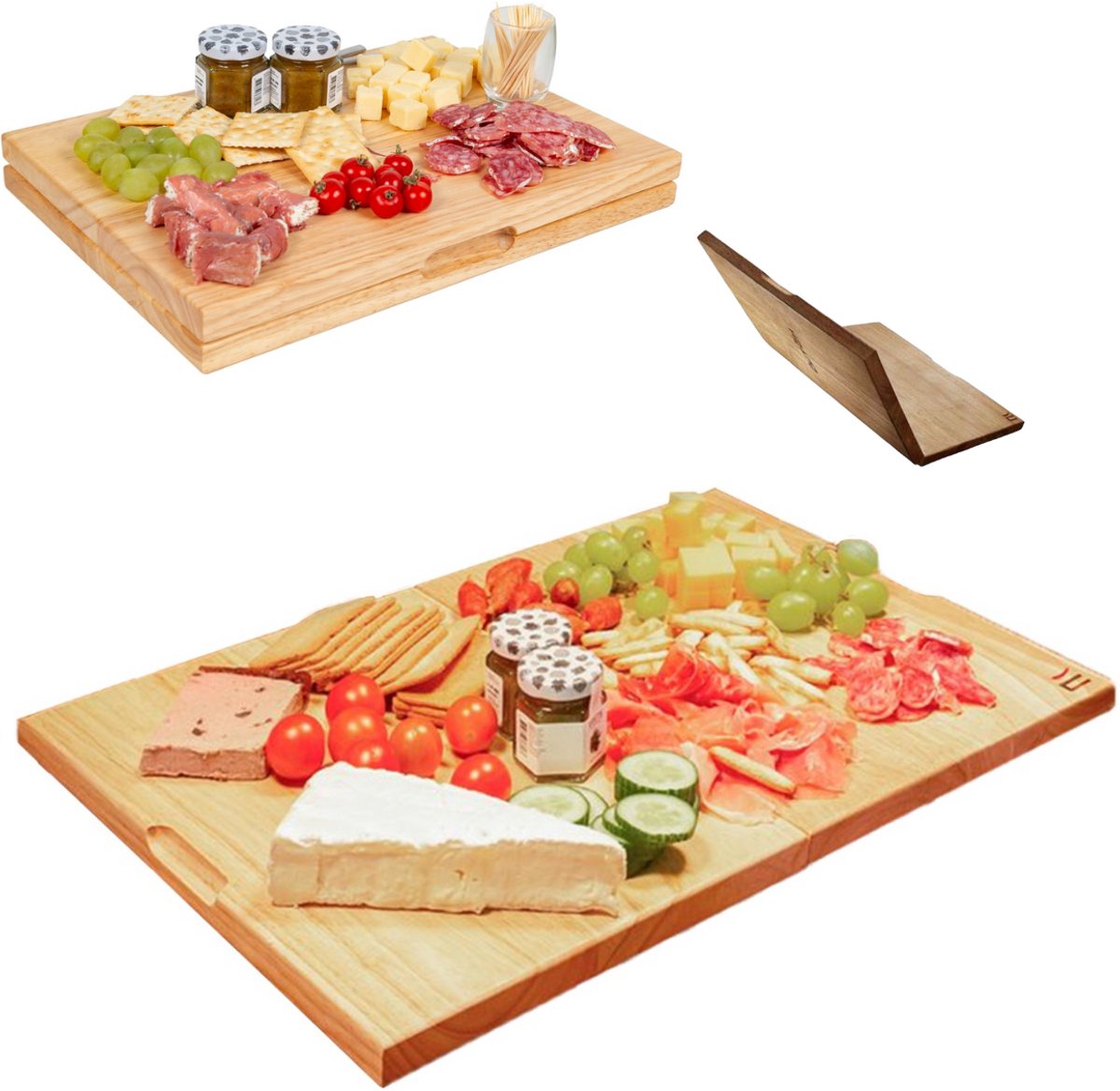 2-in-1 Borrelplank XXL Multifunctioneel - Tapasplank - 50 x 35 cm - Teak hout - Keukenaccessoires - Uitklapbare Snijplank - Kaasplank - Serveerplank - Hout - Geschenkverpakking