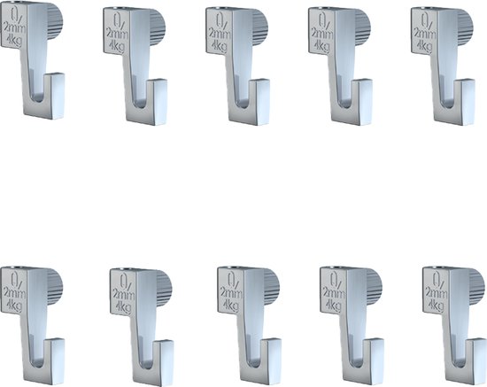 Artiteq Mini Haak – Set van 10 – Verstelbare Aluminium Haken 4 kg – Voor 2 mm Perlon Draad – Schilderij Ophangsysteem