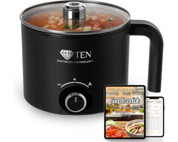 TEN® - Mini Soepmaker/Hotpot 1.5L Elektrisch – Soupmaker 200W/600W + 100 SOEPGERECHTEN Digitaal Recepten boek - Zwart