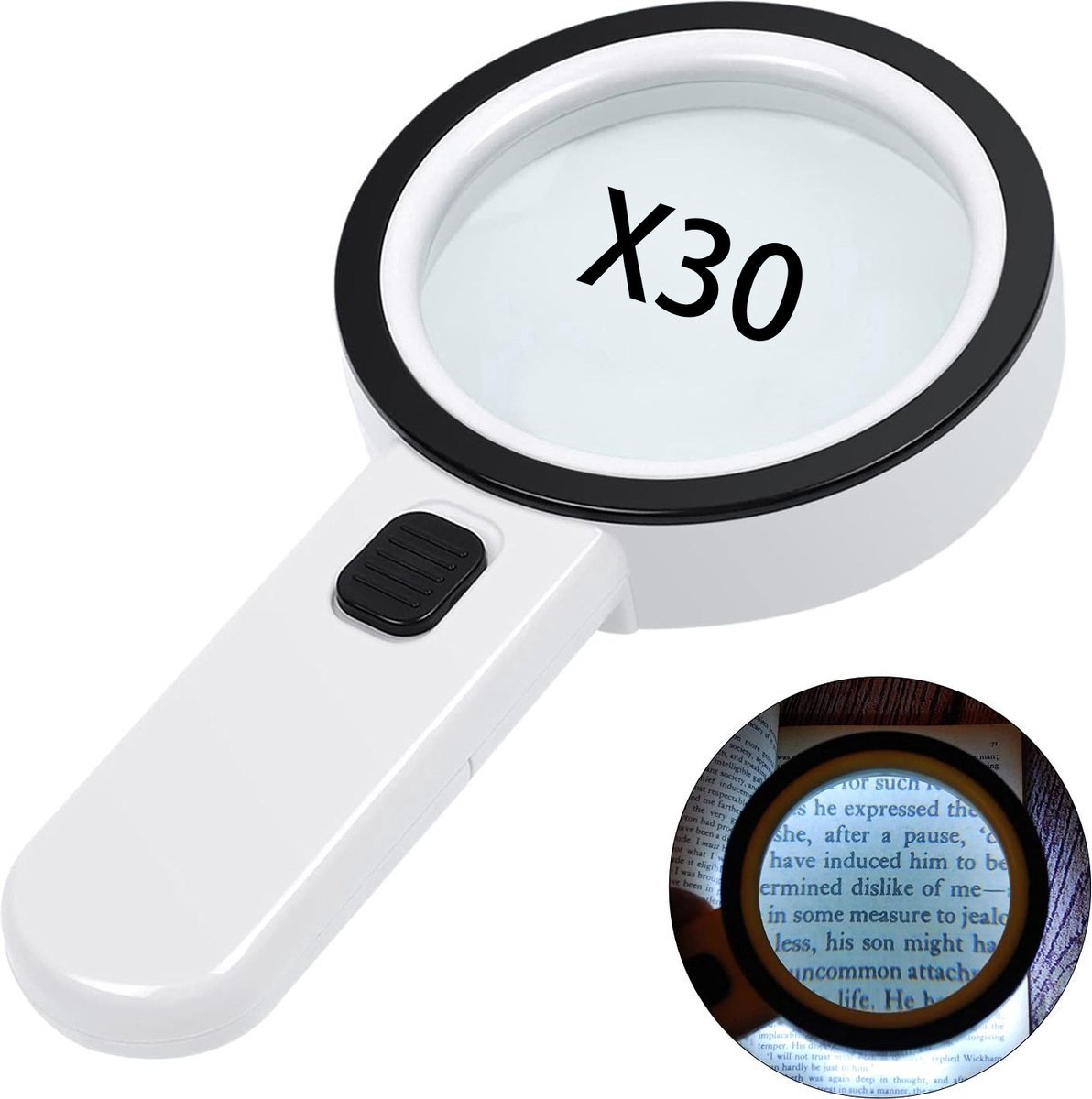 Vergrootglas - Vergrootglas met licht - 30X verlicht groot vergrootglas - Handheld - 12 LED verlicht vergrootglas - voor senioren Lezen - solderen - munten - sieraden - maculaire degeneratie - verkennen