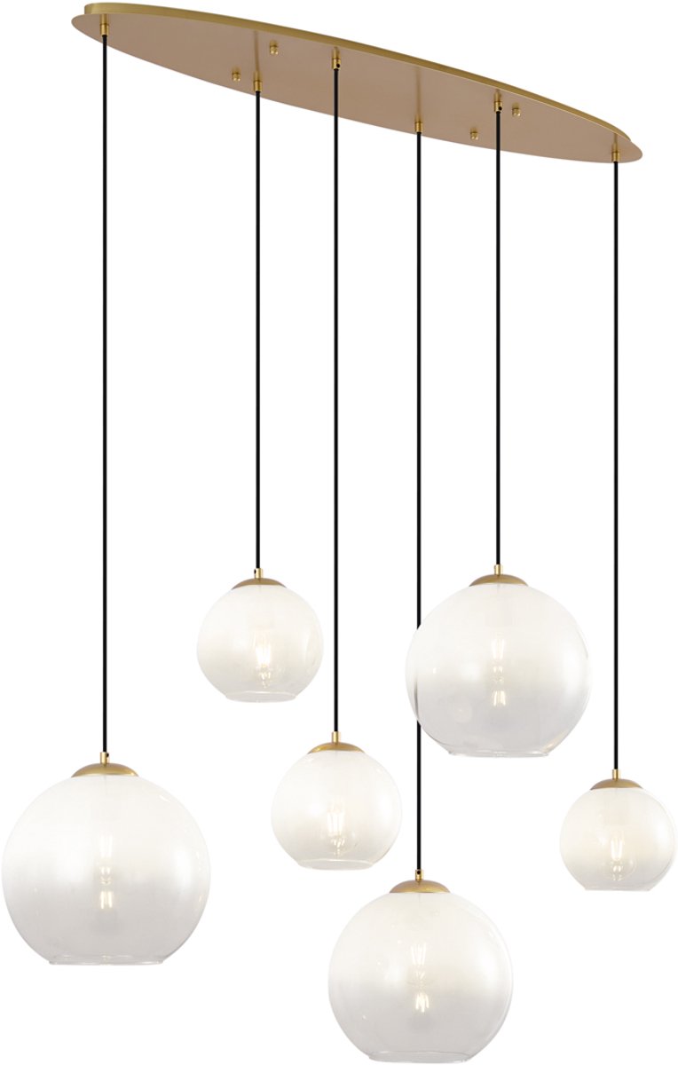 QAZQA misty - Hotel chique Hanglamp voor boven de eettafel | in eetkamer - 6 lichts - L 125 cm - Goud/messing - Woonkamer