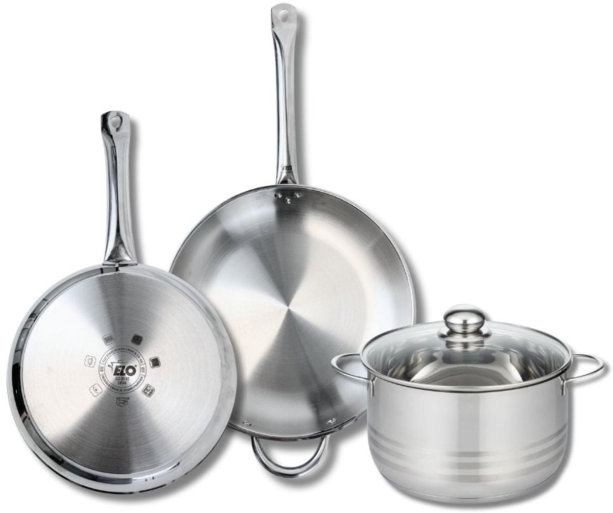 Set van 2 Koekenpannen 28 en 32 cm en 1 braadpan 24 cm Elo Profi Brillant