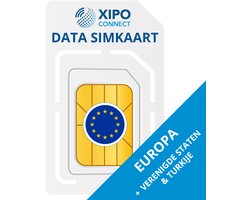 Prepaid Data Simkaart - XIPO connect - 2GB gratis data - Europa, VS en Turkije - Snel 4G & 5G internet - Data only simkaart - Data is 365 dagen geldig + onbeperkt verlengbaar - Meerdere providers per land op 1 sim