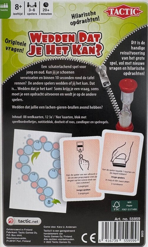 Tactic Wedden Dat Je Het Kan – Bordspel – Compacte Editie – Partyspel voor het Hele Gezin – Vanaf 8 Jaar – 3 tot 6 Spelers