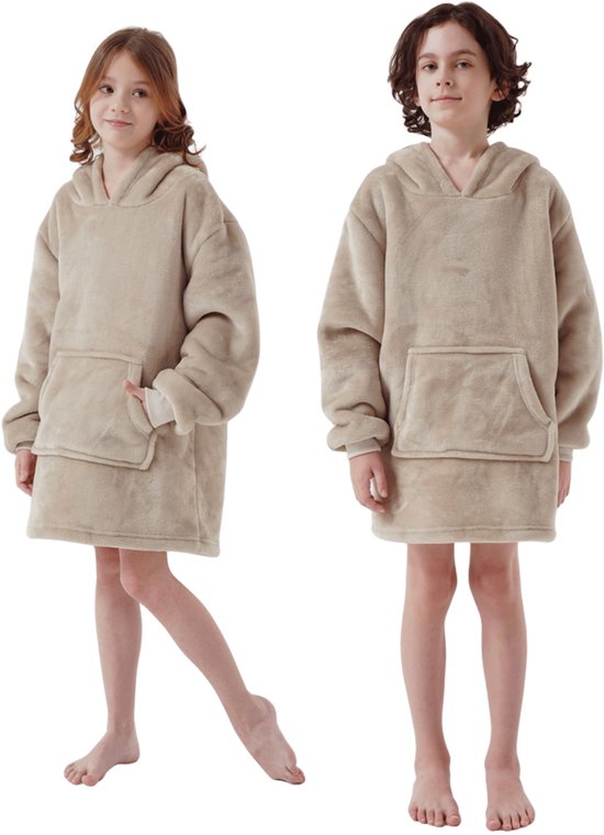 SHERRY - hoodie 50x70 cm - snuggle hoodie - kinderen - fleece met sherpa voering - Pumice Stone - beige