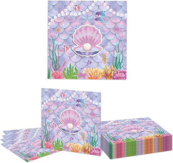 Brenzoos - - 20 stuks Zeemeermin Feest Servetten van Dik & Absorberend Papier - Zeemeermin Decoratie - Verjaardags Feest Servetten - Verjaardags Feestbenodigdheden voor 20 personen.