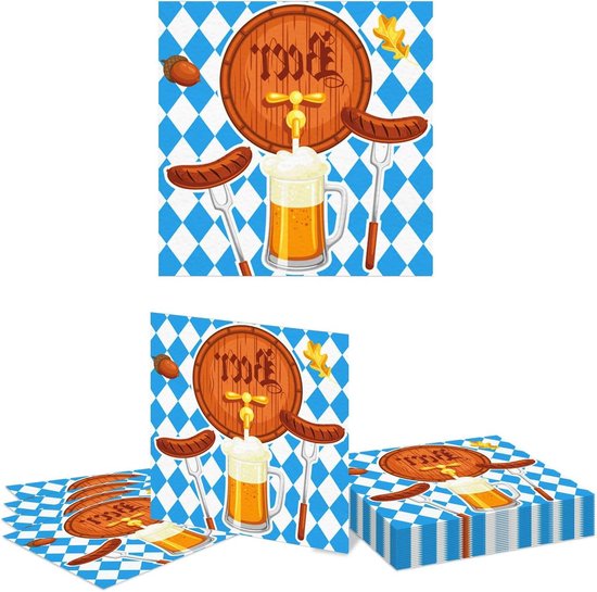 Brenzoos - 20 stuks Oktoberfest papieren servetten blauw en wit Beierse vlag ruit - decoraties - lunch - feestdecoratie