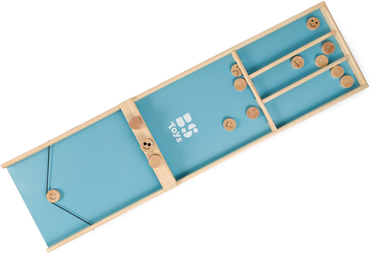 BS Toys Sjoelbak Kinderen & Familie – Houten Shuffleboard GA523 – Sjoelen - familiespel - 18 Schijven – Perfect Sinterklaas Cadeau – Kerstspel – Gezelschapsspel voor Jong & Oud