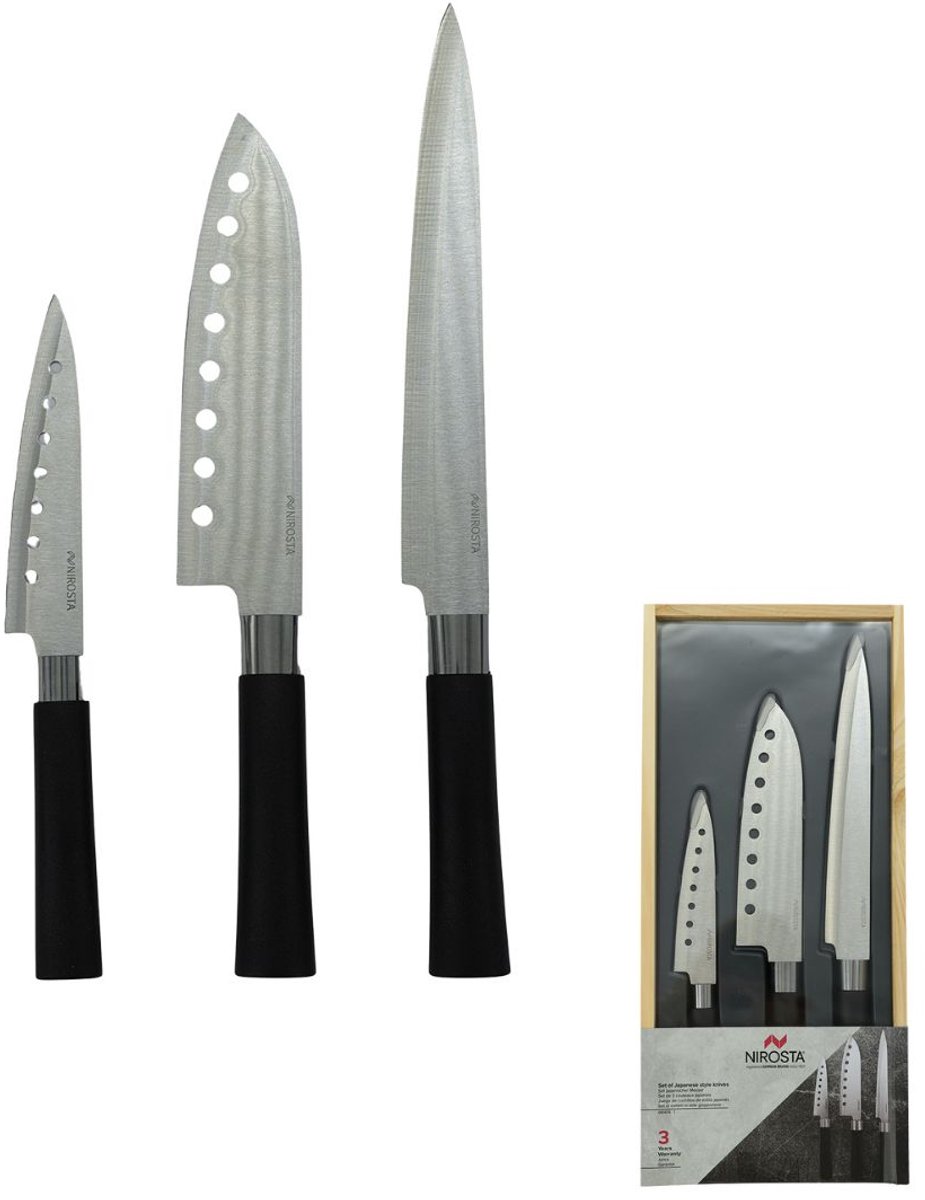 Set van 3 messen in Japanse stijl van Santoku-, Gyuto- en Honesuki-staal