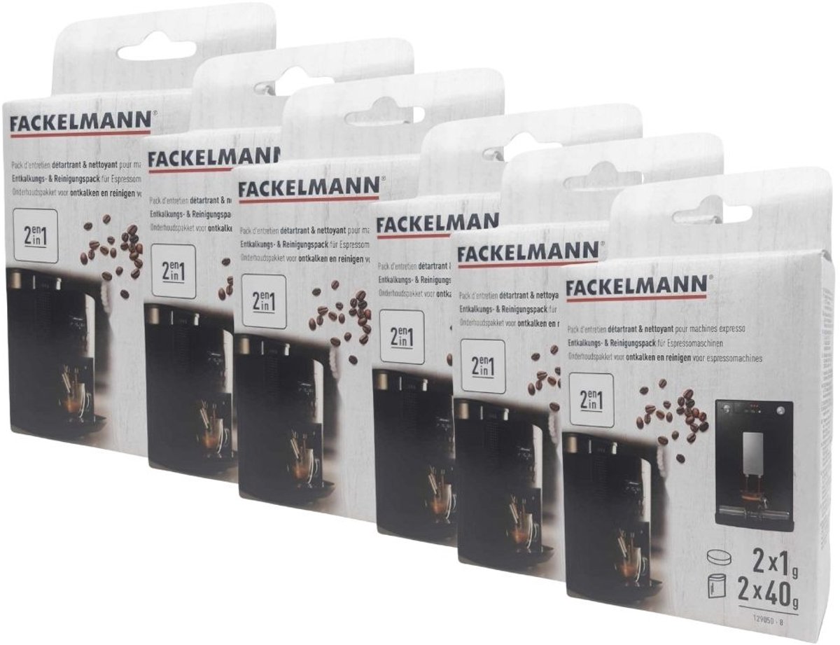 Set van 6 onderhouds- en ontkalkingspacks voor Fackelmann Petit Déjeuner espressomachine