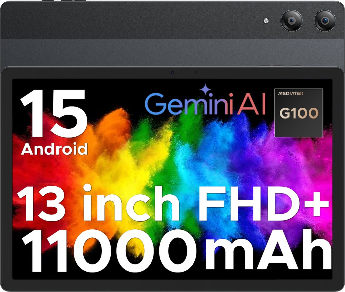 DOOGEE TAB E3 Pro - Tablet - Android 15 tablet - 32GB RAM + 256GB ROM(2TB TF) - 13 inch+ 90Hz- 4G LTE - Octa-Core Helio G100 - 11000mAh/18W - Gemini AI - 13MP + 8MP Camera - 7,9 mm Ultradun Design - Gezichtsherkenning - 5G Wi-Fi - Zwart