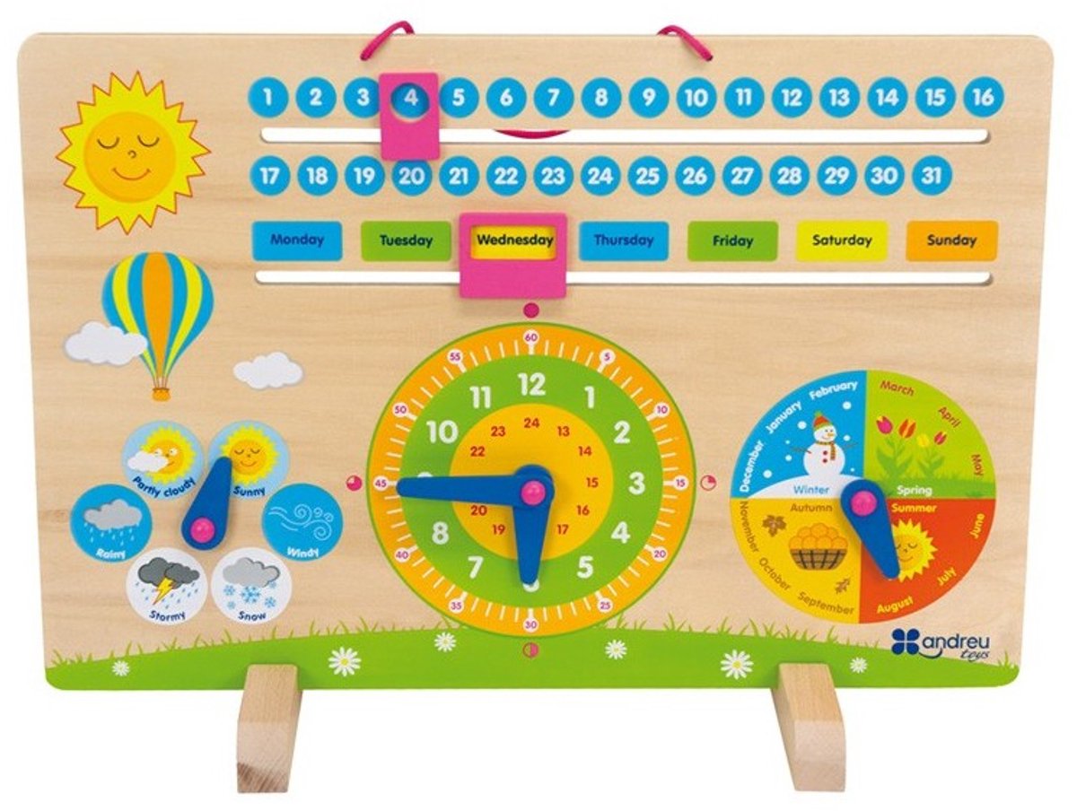 Andreu Toys educatieve kalender - leerklok en datumspel multicolor.