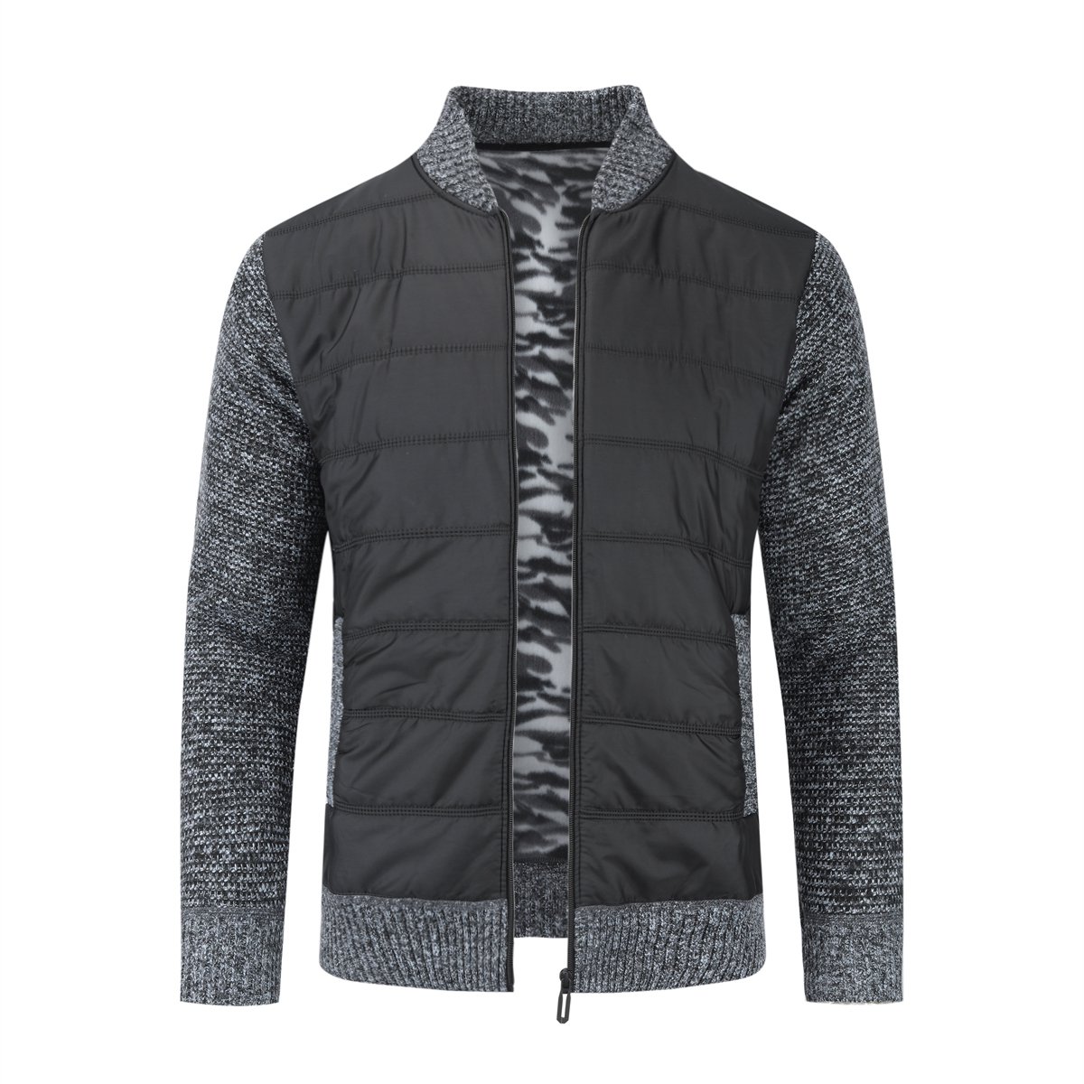 ALLTHEMEN Heren Cardigan met Opstaande Kraag - Color Block Trui met Ritssluiting - XXL