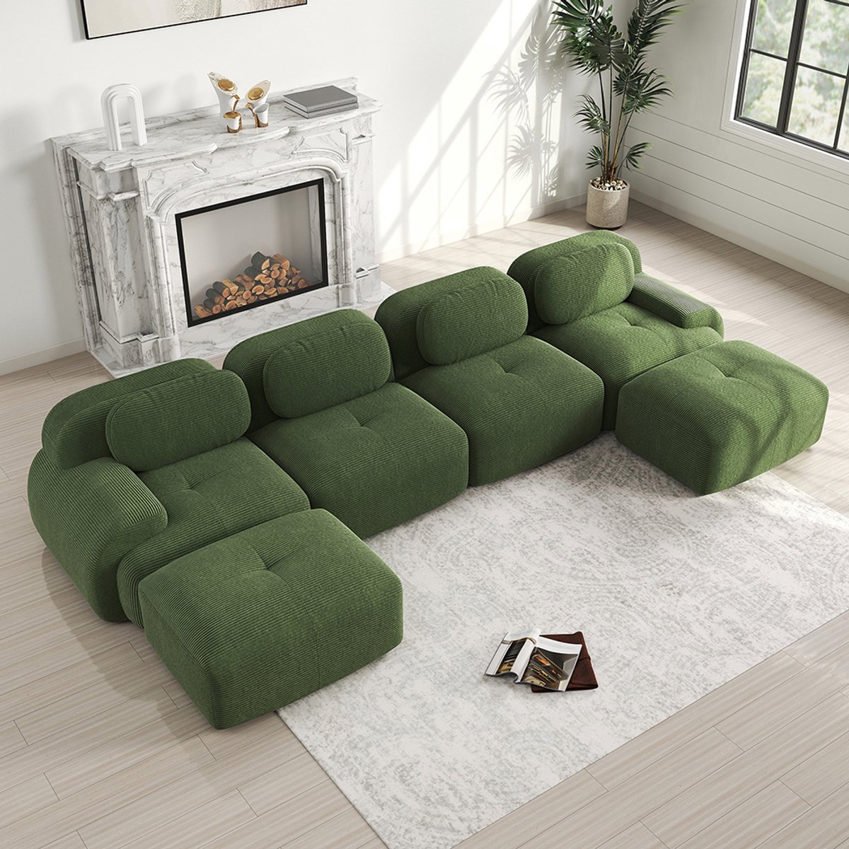 Pugsdrly Modulaire U-bank zonder montage, ademende corduroy, hoogelastische 32D-vulling, e