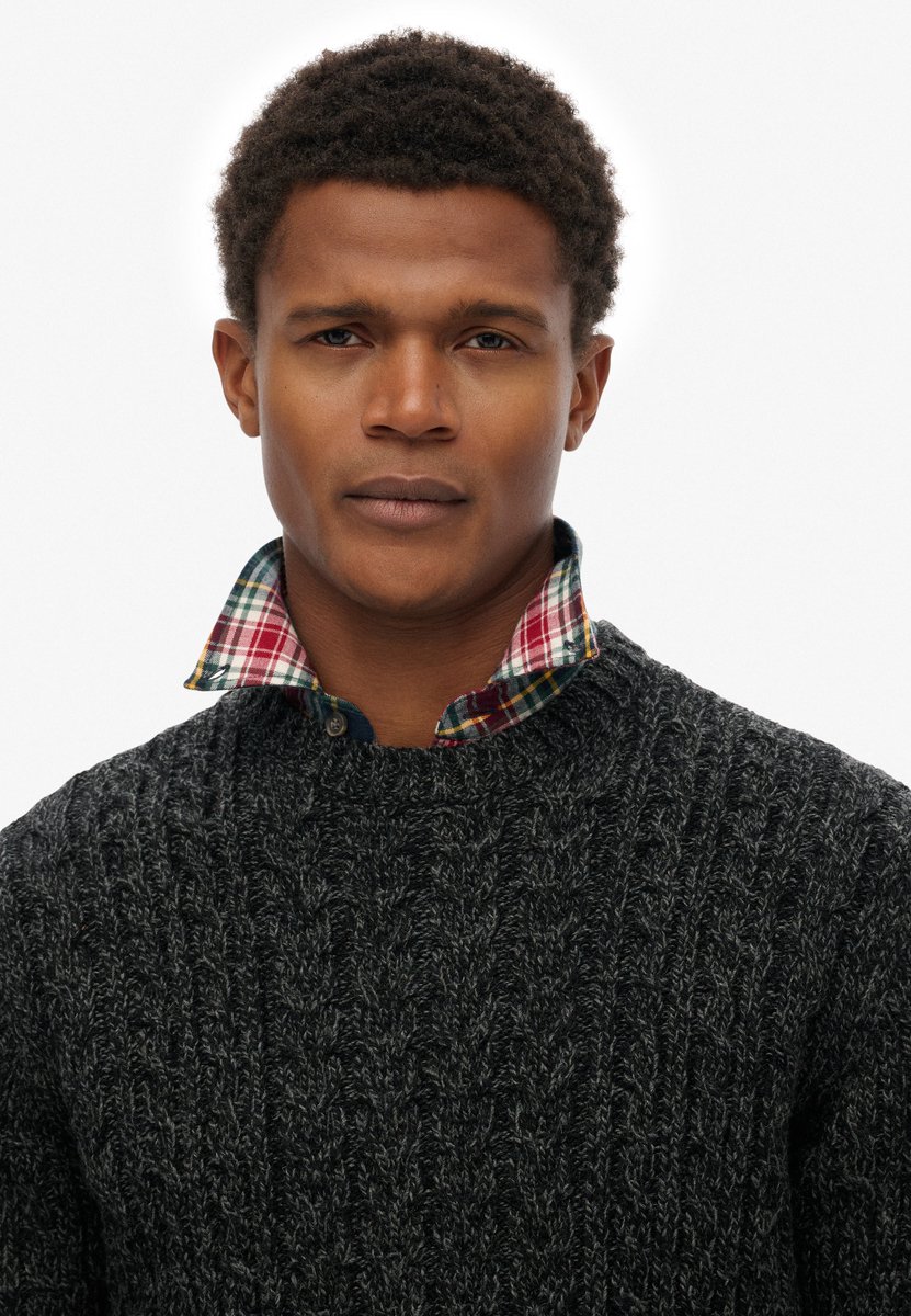 Superdry Jacob Kabelgebreide Trui Heren Sweaters Zwart