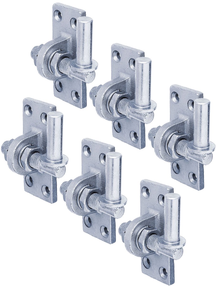 Alberts 846015 Kloben zum Anschrauben, verstellbar um 20 mm, galvanisch verzinkt, dickschichtpassiviert, Dornmaß Ø16 mm, Platte 105 x 45 mm, 6er Set