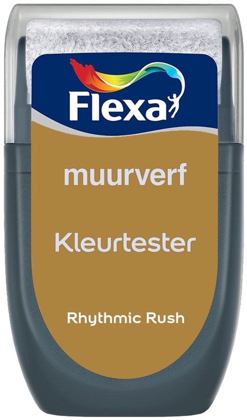 Flexa Kleurtester muurverf Rhythmic Rush met logo en verfroller.