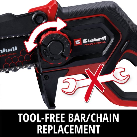 Einhell Professional Accu Mini Kettingzaag GP-PS 18/20 Li BL Solo - Power X-Change - 18 V/Li-ion - Koolborstelloze motor - Zwaardlengte: 20 cm - Max. Zaaglengte: 15 cm - Kettingsnelheid: 8 m/s - Excl. accu en lader van Einhell — afbeelding 4