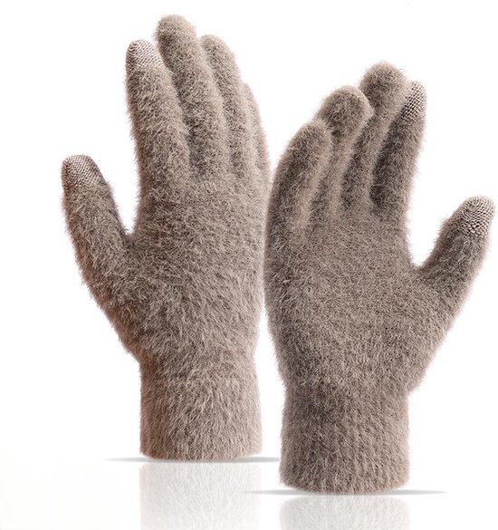 Herfst- en winterhandschoenen - Lengte 20,5 cm - Geschikte handpalmbreedte 11,5 cm - Eenvoudige handschoenen voor mannen en vrouwen - Handschoenen van imitatienertsbont - Zachte, warme en koudebestendige handschoenen - Touchscreen handschoenen