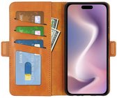 Étui portefeuille Mobiq en cuir PU avec fermeture, compatible avec iPhone 17 - marron clair | marron clair