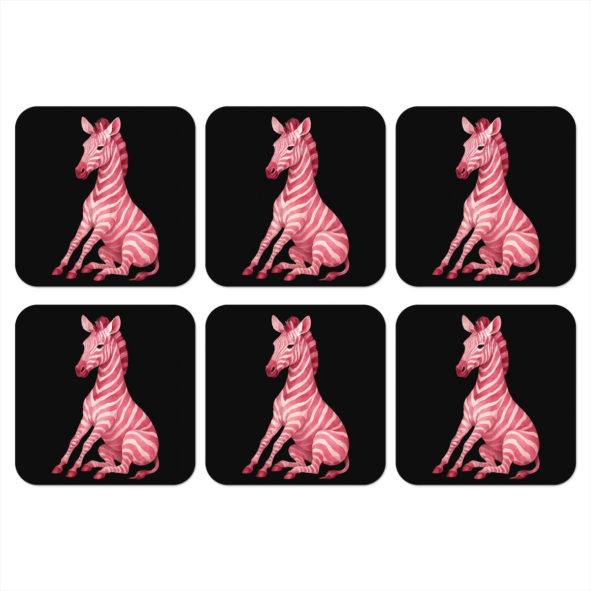 Onderzetters voor glazen - Zebra - Roze - Gestreept - 10x10 cm - Glasonderzetters - 6 stuks