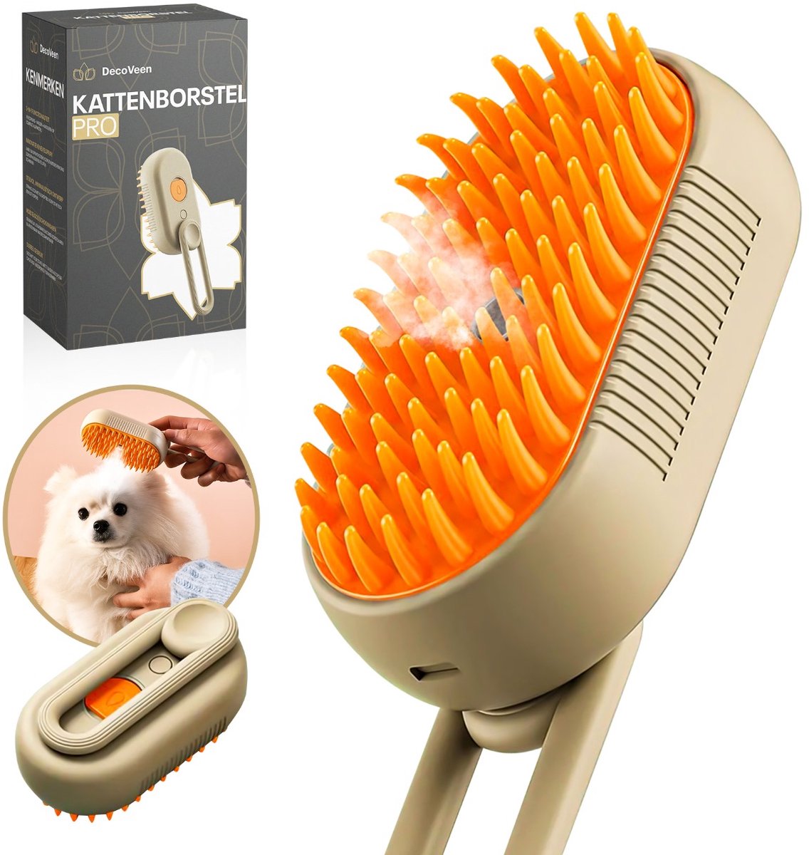 DecoVeen® - Stoomborstel Kat - Kattenborstel - Kattenhaar Verwijderaar - Dierenborstel - Ontklitborstel - Kortharig - Langharig - Ondervachtkam - Kattenkam