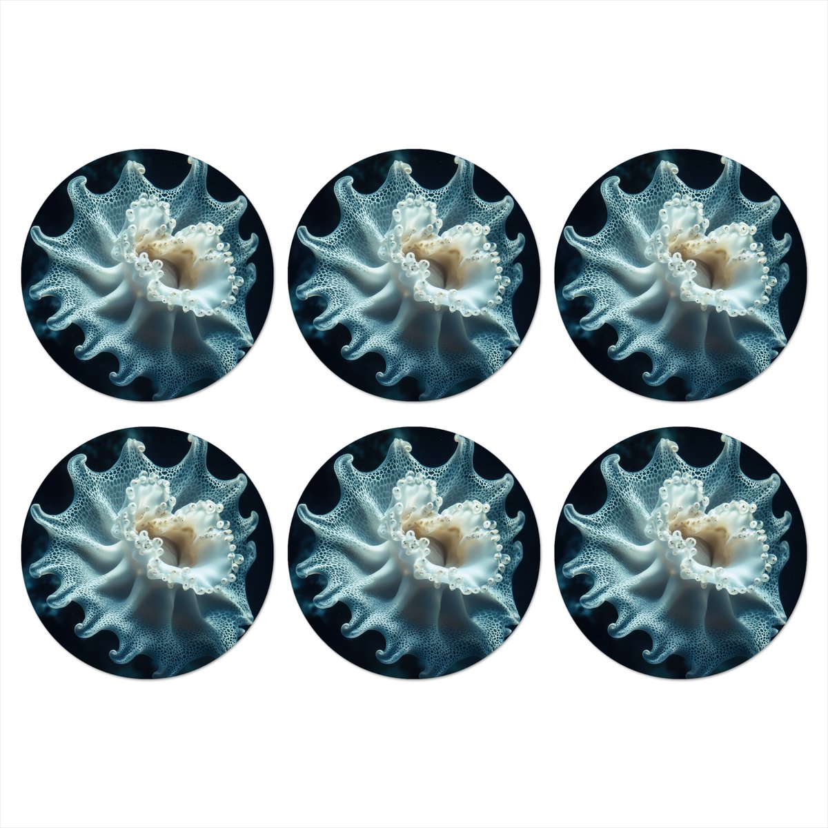 Onderzetters voor glazen - Rond - Zeewezen - Wit - Golven - Water - 10x10 cm - Glasonderzetters - 6 stuks