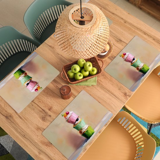 Napperons - 6 pièces - 45x30 cm - Set de table en plastique - Cupcakes - Empilés - Colorés - Fruits - Dessous de Assiettes - Décoration de table - Accessoires de décoration de table de Cuisine - Dessous de verre en Vinyl - Décoration de table