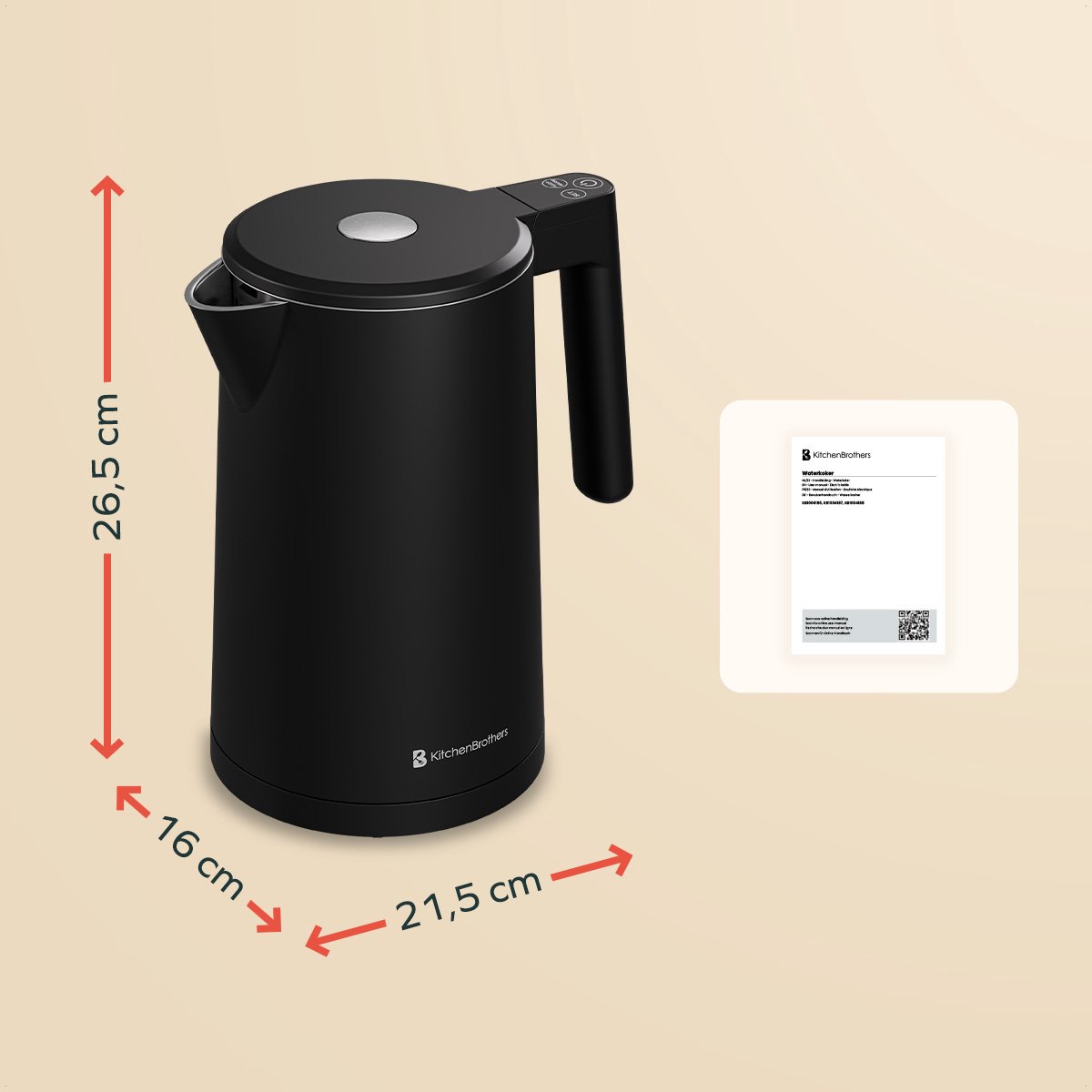 KitchenBrothers Waterkoker - 1.7L - Met Temperatuurregeling - PFAS- & BPA-vrij - Warmhoudfunctie - Display - Dubbelwandig - 2200W - Zwart – foto 8