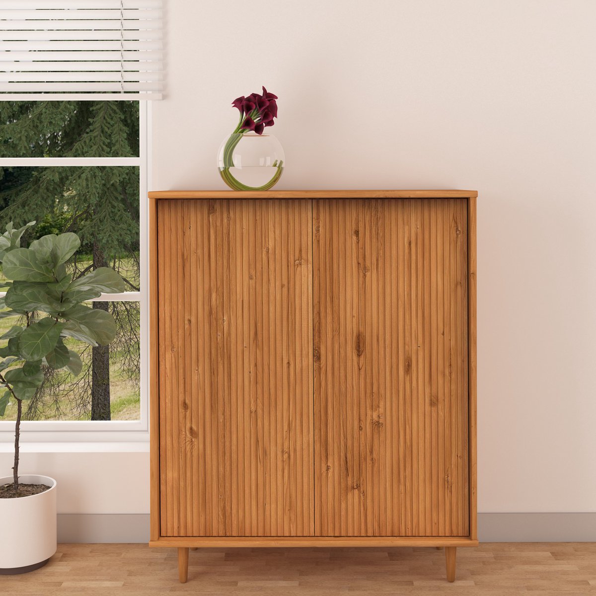 Jerzy-Highboard met 2 deuren in grenen gebeitste was