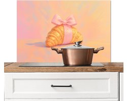 Spatscherm keuken 80x55 cm - Kookplaat achterwand Croissant - Strik - Roze - Muurbeschermer - Spatwand fornuis - Hoogwaardig aluminium