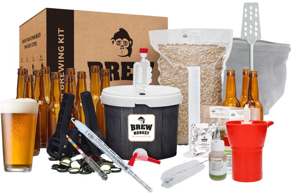 Brew Monkey Platinum IPA - Bierbrouwpakket - Brouwen met Verse Ingrediënten - Zelf Bier Brouwen Bierpakket - Startpakket - Gadgets Mannen - Vaderdagcadeau - Verjaardagscadeau voor Mannen - Origineel bier Cadeau