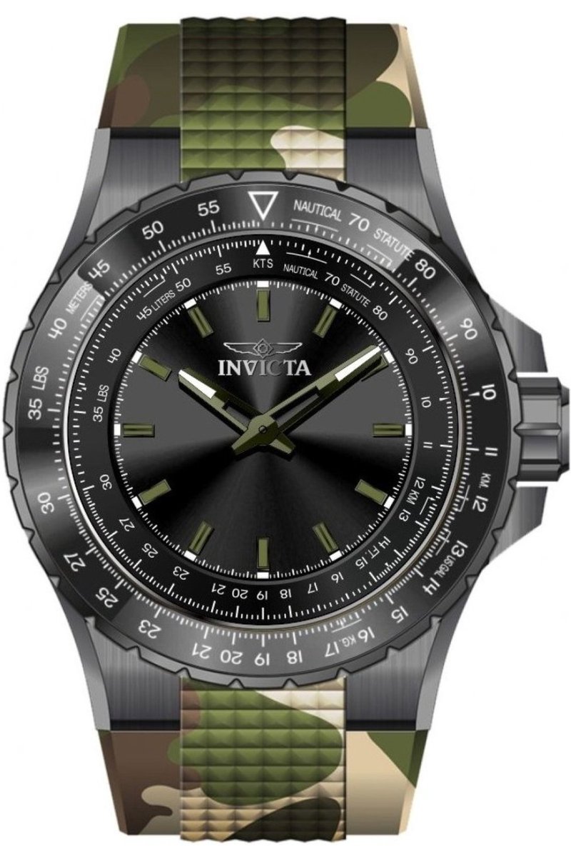 Invicta Aviator 49666 Heren Horloge - Waterdicht - Analoog - Quartz Uurwerk - Roestvrij Staal met zwarte Wijzerplaat - 50mm