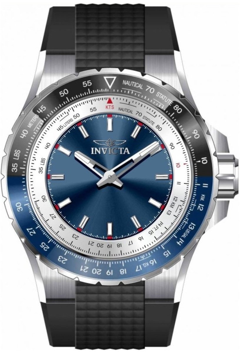 Invicta Aviator 49647 Heren Horloge - Waterdicht - Analoog - Quartz Uurwerk - Roestvrij Staal met blauwe Wijzerplaat - 50mm