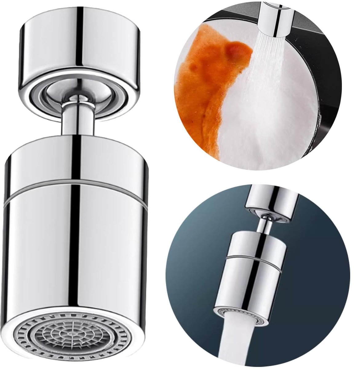 Kraanbeluchter, 360° draaibare uitloop keukenkraan, 2 standen beluchter kraan waterbesparende kraan voor keuken badkamer wastafel