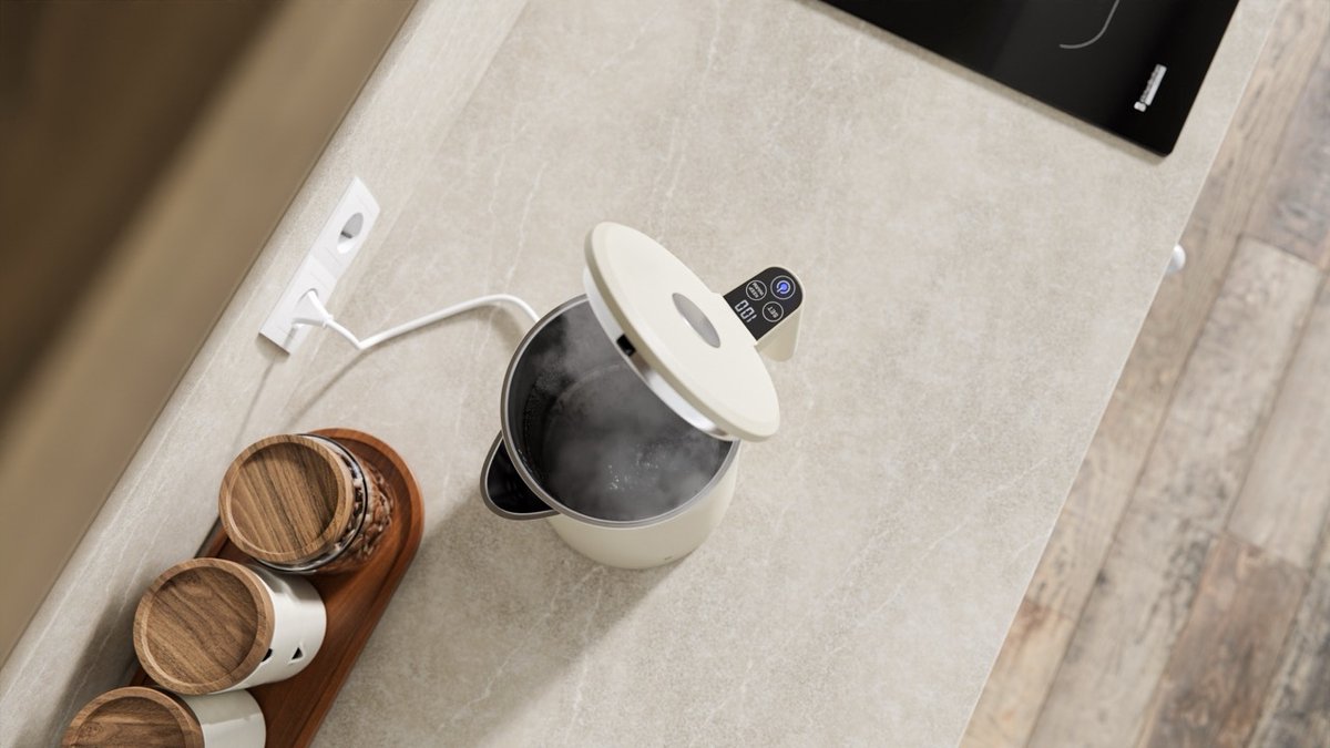 KitchenBrothers Waterkoker - 1.7L - Met Temperatuurregeling - PFAS- & BPA-vrij - Warmhoudfunctie - Display - Dubbelwandig - 2200W - Beige – foto 7