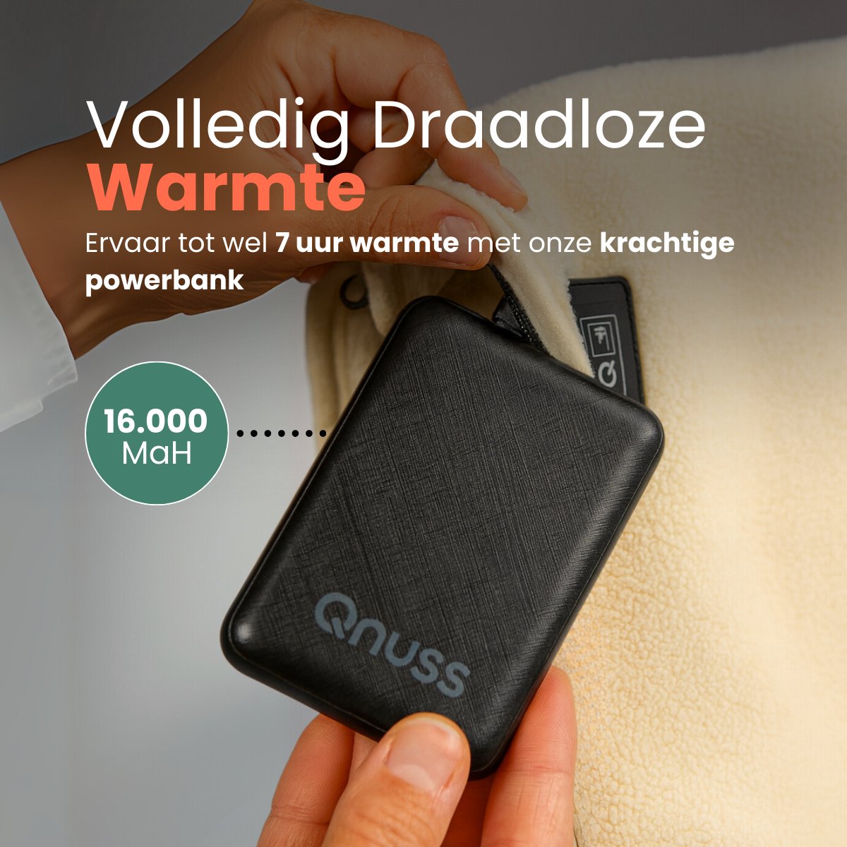 Qnuss Infrarood Warmtedeken - Elektrisch Stoelkleed - Draadloos - 135x45 cm - Wit - Inclusief powerbank – foto 4