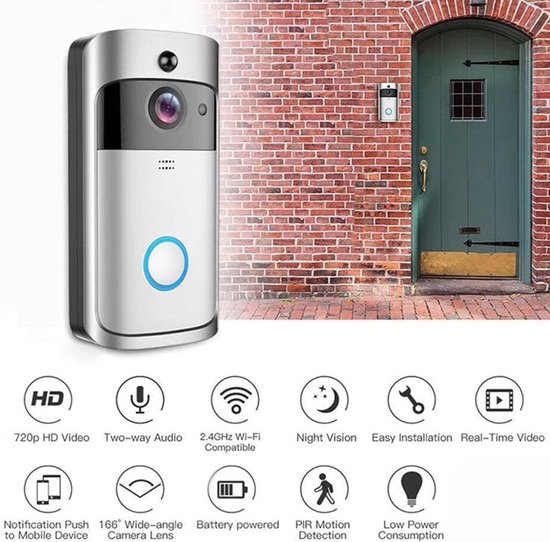 Slimme Deurbel - Video Intercom - Woonbeveiliging - Nachtzicht PIR - 144x74x32mm - Zilver Zwart — afbeelding 3