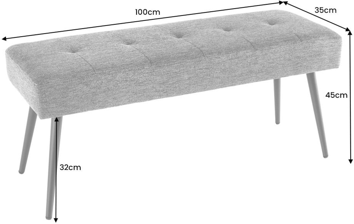 Design bank BOUTIQUE 100cm donkergrijs fluweel zwarte metalen poten - 43319