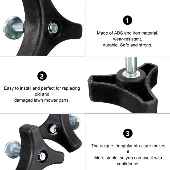 4-pack - Grasmaaier handvat schroeven - Universele grasmaaier moeren en bouten - Grasmaaier accessoires, vervangende bouten, driehoekige handgrepen, geschikt voor de meeste grasmaaiers van Merkloos	 — afbeelding 2