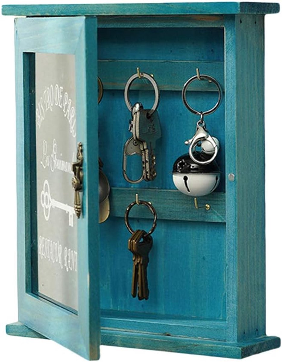 JeiibrZui 1 Houten Sleutelkastje, Retro Magnetische Sleutelkast met Stofdichte Deur, Sleutelhouder van Massief Hout voor Ingangsspeelruimte