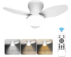 Paco Goederen® Plafondlamp - ventilator lamp - 3 bladig - 6 snelheden - afstandsbediening - dimbare LED kroonluchter - Woonkamer - Slaapkamer - eetkamer