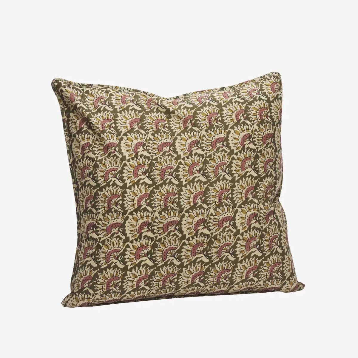 Madam Stoltz - Kussenhoes katoen met print in groen, geel en roze - 50x50cm