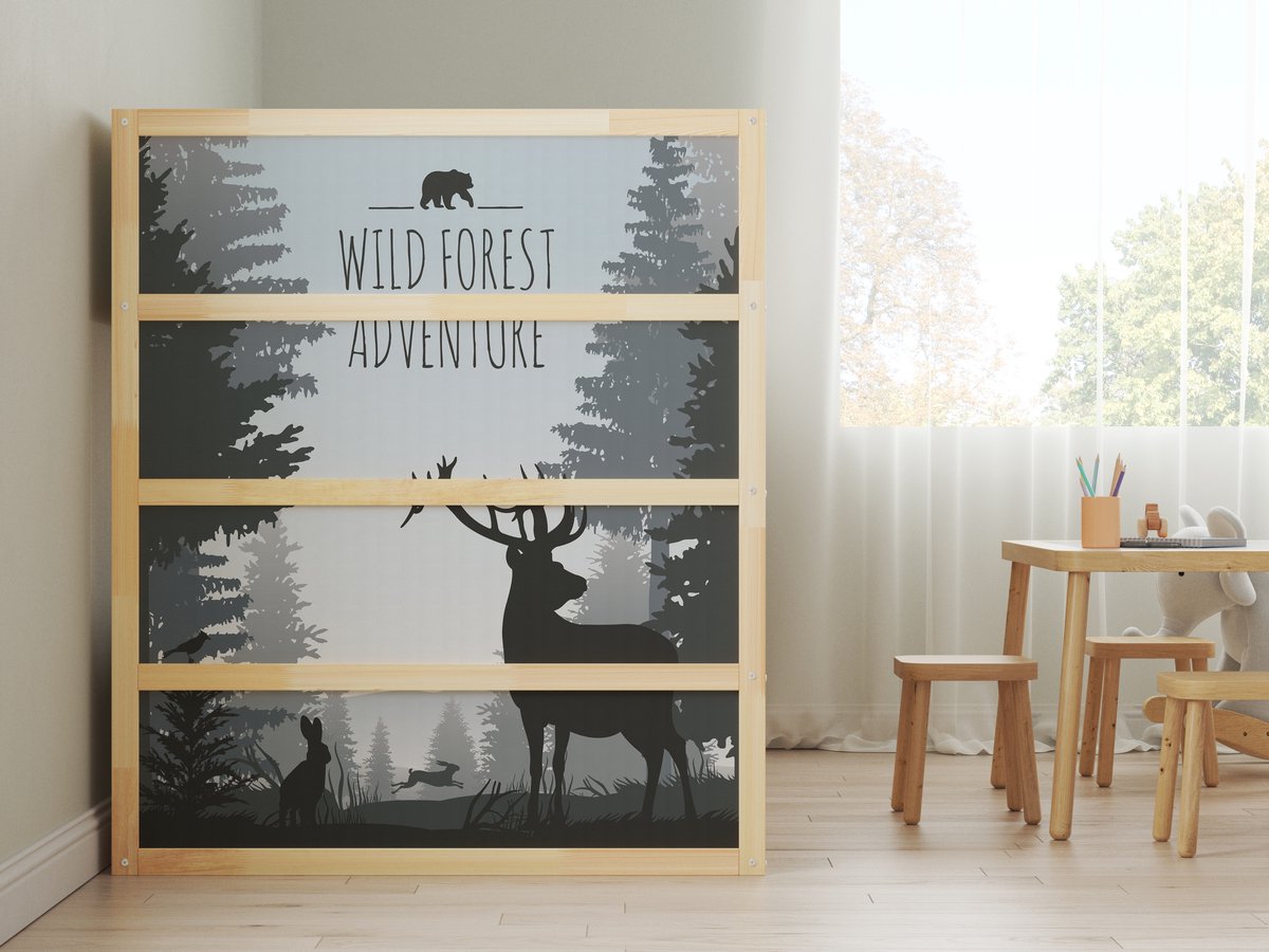 Sticker Ikea Kura Bed - Laag 4x kort 1x lang - Ikea Kura Stickers - Forest Adventure - Stickers voor je bed - Kids-ware Lifestyle